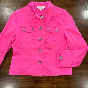 Jones New York Sport Petite Hot Pink Cotton Stretch Button Up Jacket Blazer PS